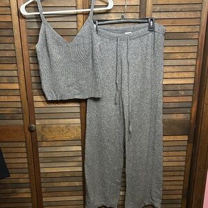AUDEN Knit Set Gray Ribbed Loungewear